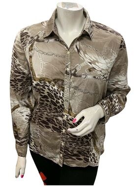 Gerry Weber Taupe & Brown Chain-Leopard Print Shirt Jacket Size L